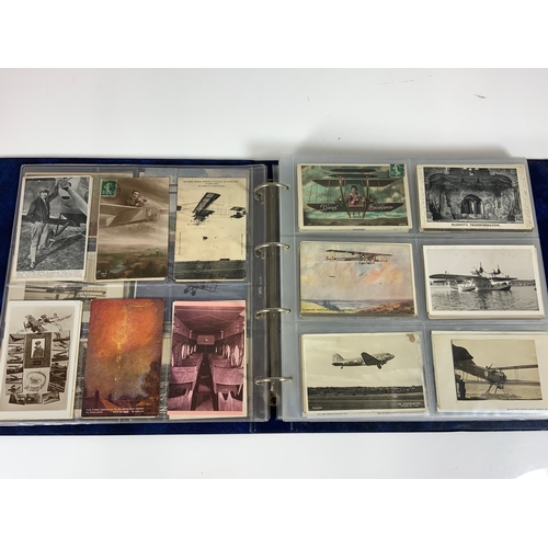 145 - POSTCARDS, A BLUE SLIP IN ALBUM, OF A THEAMATIC INTEREST OF AVIATION AND AIRCRAFT, APPROX. 300 CARDS... 