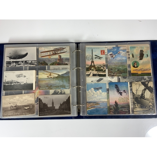 145 - POSTCARDS, A BLUE SLIP IN ALBUM, OF A THEAMATIC INTEREST OF AVIATION AND AIRCRAFT, APPROX. 300 CARDS... 