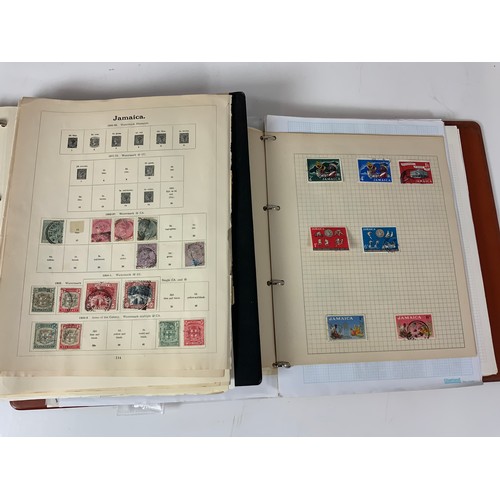 222 - STAMP INTEREST, JAMACIA REMAINDERED ACCUMULATION IN 2 RING BINDERS, LEAVES, AND PACKETS IN BOX, 100’... 