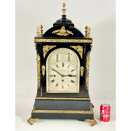 119 - AN IMPRESSIVE LATE 19TH CENTURY BENSON OF LONDON BRACKET CLOCK WITH GILT METAL MOUNTS, EBONISED CASE... 