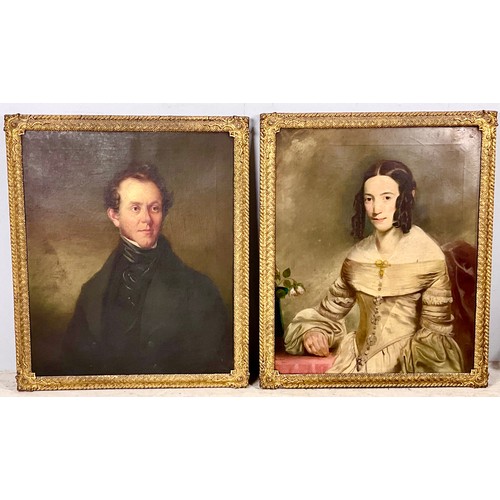 17 - PAIR OF 19TH CENTURY OIL ON CANVAS PORTRAITS  approx. 64 x 78 cm, ONE SIGNED PAULSON AND DATED 1841,... 