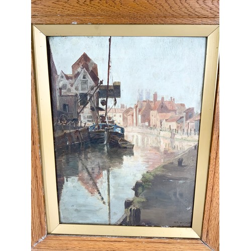 7 - M.D. HOLMES, OIL ON PANEL ENTITLED BEVERLEY BECK, DEPICTING CANAL SCENE, APPROX. 26 X 35 cm