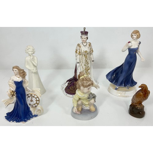 80 - QTY. ROYAL WORCESTER FIGURES AND FIGURINES AND A BESWICK BENEAGLES SKOTCH WHISKY BIRD OF PREY