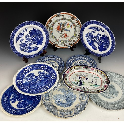 155 - BLUE AND WHITE TRANSFER DECORATED AND VARIOUS IRONSTONE PLATES