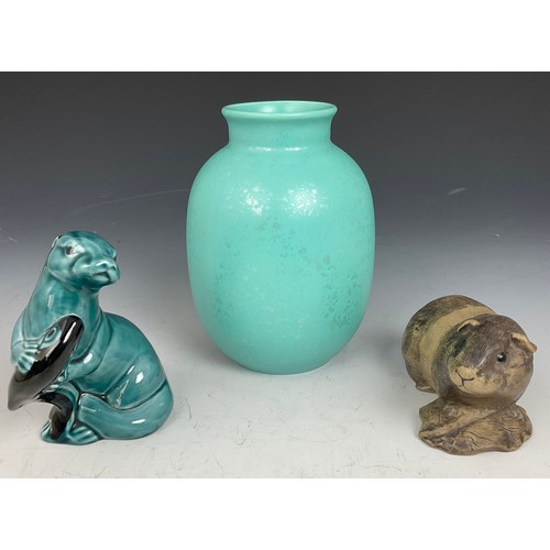 145 - POOLE POTTERY LIGHT BLUE GROUND VASE AND 2 ANIMAL STUDIES