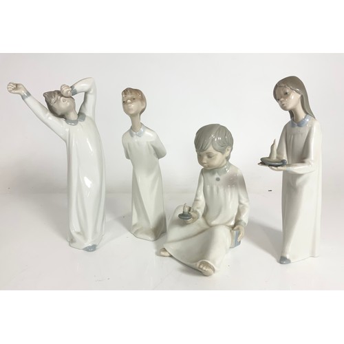 81 - 3 LLADRO  & 1 OTHER FIGURINES CHILDREN IN NIGHTDRESS TALLEST 22cm