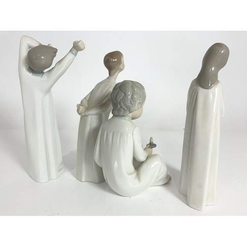 81 - 3 LLADRO  & 1 OTHER FIGURINES CHILDREN IN NIGHTDRESS TALLEST 22cm