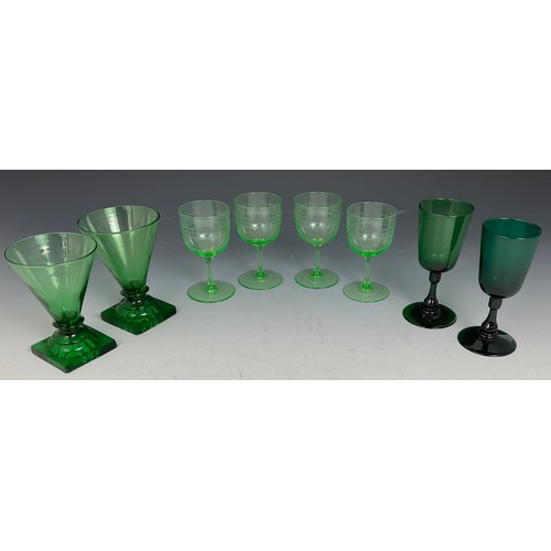 238 - SET OF 4 GREEN ‘URANIUM’ GLASSES AND OTHER GREEN GLASSWARE