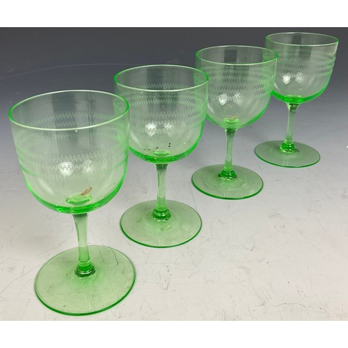 238 - SET OF 4 GREEN ‘URANIUM’ GLASSES AND OTHER GREEN GLASSWARE