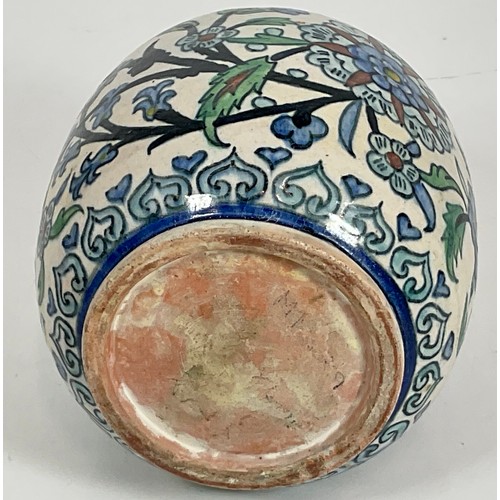 76 - POTTERY VASE WITH BLUE AND GREEN BRANCH AND FOLIAGE DECORATION, IN THE IZNIC STYLE, APPROX. 17 cm