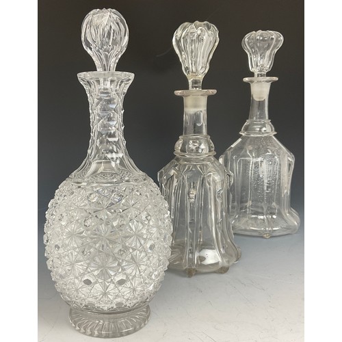 255 - HOBNAIL CUT GLASS DECANTER AND 2 OTHERS