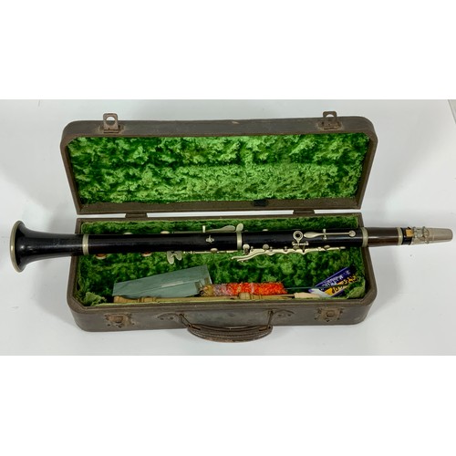 379 - CASED CLARINET, MARKED F BUISSON PARIS & A SCHOTTS RECORDER