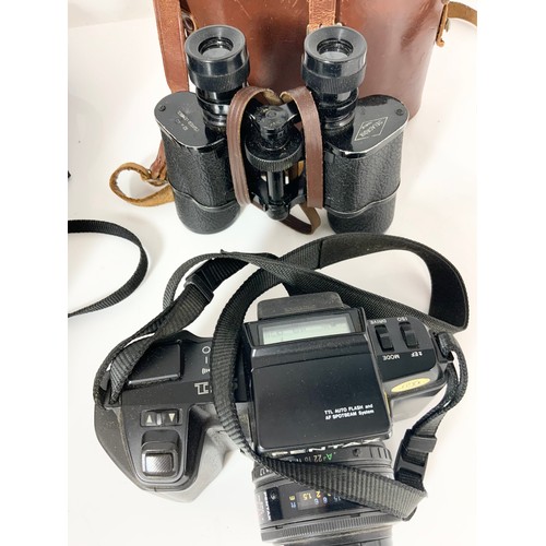 396 - PENTAX SLR CAMERA AND VARIOUS PAIRS OF BINOCULARS