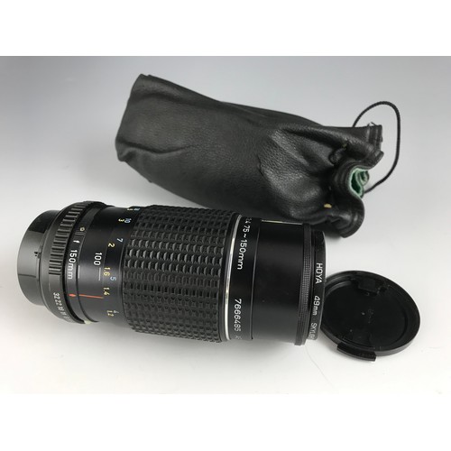 402 - PENTAX  ZOOM LENS.  F=75-150mm.  1:4.  C/W  HOYA 49mm SKYLIGHT (1B) FILTER.  C/W SOFT TIE BAG.  BACK... 