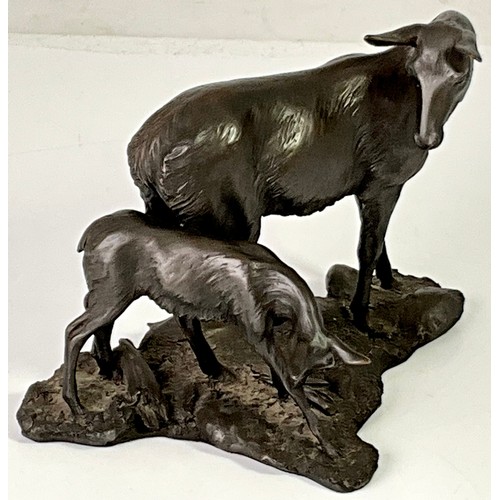 114 - TWO STAG BRONZED RESIN STUDIES, MARY LAING TOGETHER WITH A TOM MACKIE DITTO