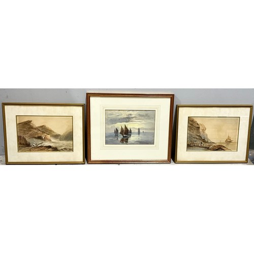 25 - PAIR OF WATER COLOURS DEPICTING COASTAL SCENES – NO APPARENT SIGNATURE AND ONE OTHER WITH SIGNATURE ... 