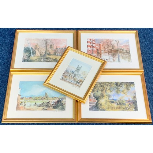 43 - FIVE VARIOUS DAVID BIRTWHISTLE SIGNED PRINTS, INC. WCCC NEW ROAD, CATHEDRAL, & RIVERSIDE