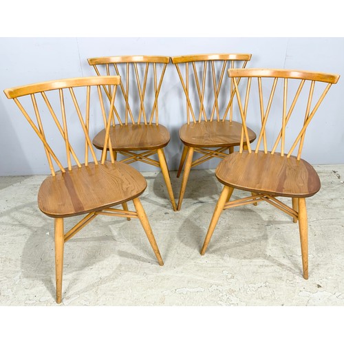 646 - SET OF FOUR ERCOL BLONDE STICK BACK DINING CHAIRS