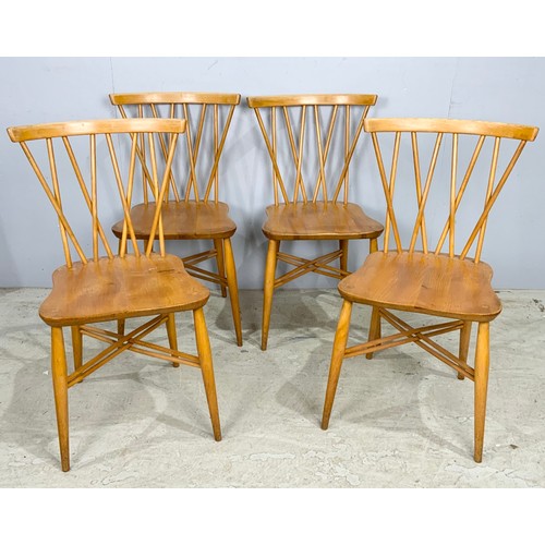 647 - SET OF FOUR ERCOL STICK BACK DINING CHAIRS