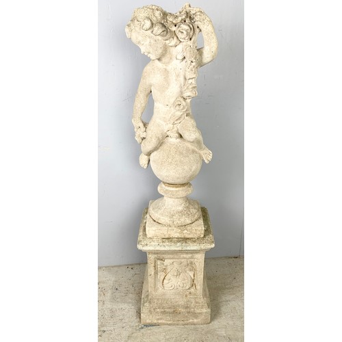 480 - COMPOSITE FIGURE OF A CHERUB ON PEDESTAL