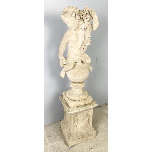 480 - COMPOSITE FIGURE OF A CHERUB ON PEDESTAL