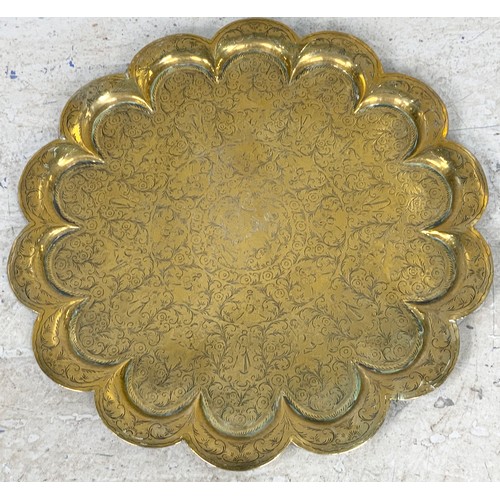 304 - LARGE BRASS TRAY SCALLOPED EDGE 62cm DIAMETER