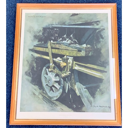 228 - RAILWAY INTEREST, FRAMED PRINT, DAVID SHEPHERD, STUDY FOR OIL MUCK & SUNLIGHT, APPROX. 61 X 74 CM