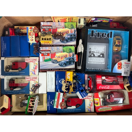 108 - TWO TRAYS OF DAYS GONE, YORKSHIRE TEA, LLEDO, FINA,  SHELL SPORTS CLASSICS, VANGUARD, CORGI AEC REGA... 