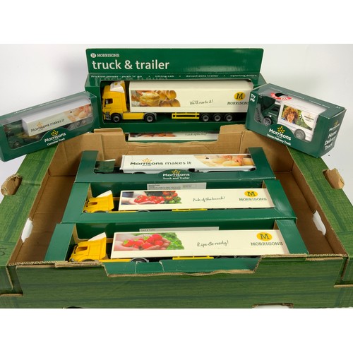 115 - TWO TRAYS OF BOXED PROMOTIONAL SUPERMARKET LORRIES, 5 X MORRISONS TRUCK & TRAILER, PLUS 2 CONTAINER ... 