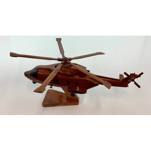 192 - LARGE SCALE POLISHED WOODEN AIRCRAFT MODELS, AWACS, CONCORDE, TRS2, & WESTLAND MERLIN HELICOPTER