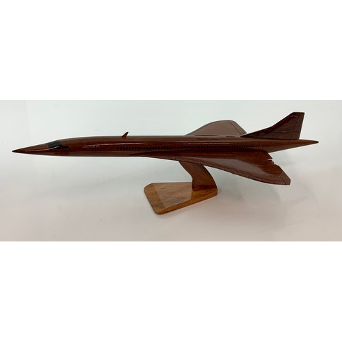 192 - LARGE SCALE POLISHED WOODEN AIRCRAFT MODELS, AWACS, CONCORDE, TRS2, & WESTLAND MERLIN HELICOPTER