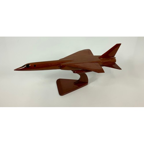 192 - LARGE SCALE POLISHED WOODEN AIRCRAFT MODELS, AWACS, CONCORDE, TRS2, & WESTLAND MERLIN HELICOPTER