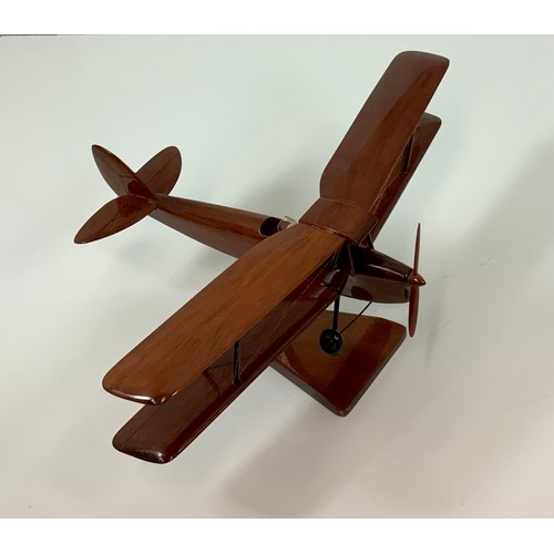 194 - LARGE SCALE POLISHED WOODEN AIRCRAFT MODELS, COMPRISING SWORDFISH APPROX. 30 CM LONG, TIGER MOTH APP... 