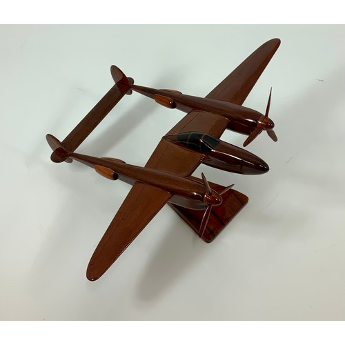 194 - LARGE SCALE POLISHED WOODEN AIRCRAFT MODELS, COMPRISING SWORDFISH APPROX. 30 CM LONG, TIGER MOTH APP... 