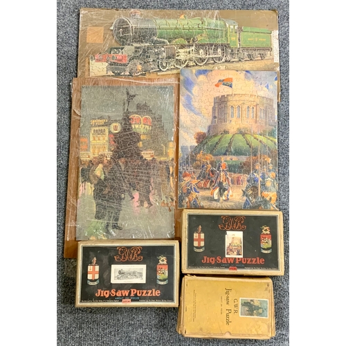 211 - 3 GREAT WESTERN RAILWAY JIGSAWS, WITH BOXES KING GEORGE V (I PIECE MISSING), PICADILLY CIRCUS (1 PIE... 