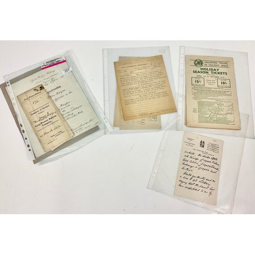 207 - RAILWAY EPHEMERA, INCLUDES GWR CONTRACT OF SERVICE HANDBILS, LOCO DEPT MEMO, CERTIFICATE OF APPRENTI... 