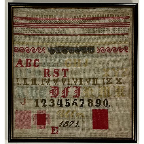 46 - LATE 19TH CENTURY FRAMED SAMPLER DATED 1871