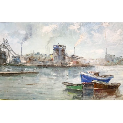 15 - IMPRESSIONIST STYLE OIL ON CANVAS OF HARBOUR SCENE