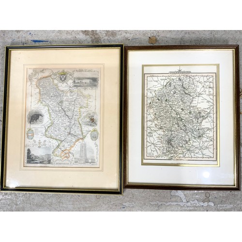 61 - 3 FRAMED MAPS INC WARICKSHIRE, DERBYSHIRE,, STAFFORSHIRE & 2 FRAMED PRINTS