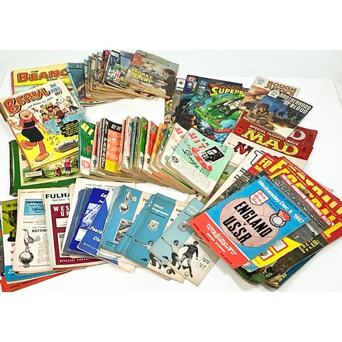 69 - VINTAGE COMICS, ANNUALS, FOOTBALL PROGRAMMES INC. D.C., MAD, COMMANDO, BEANO AND HIT SONGS BOOKS WIT... 