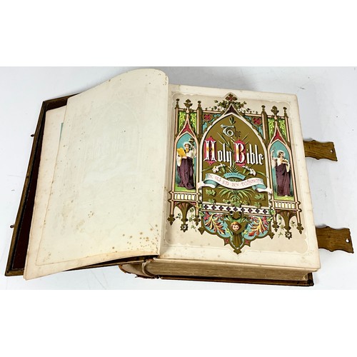 92 - LARGE 19TH CENTURY ILLUSTRATED HOLY BIBLE AND OTHER 19TH CENTURY RELIGIOUS BOOKS AND BYRON POETRY BO... 