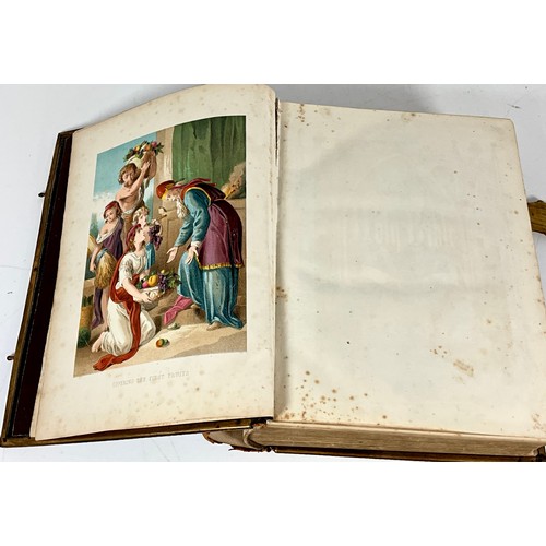 92 - LARGE 19TH CENTURY ILLUSTRATED HOLY BIBLE AND OTHER 19TH CENTURY RELIGIOUS BOOKS AND BYRON POETRY BO... 