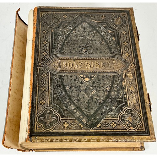 92 - LARGE 19TH CENTURY ILLUSTRATED HOLY BIBLE AND OTHER 19TH CENTURY RELIGIOUS BOOKS AND BYRON POETRY BO... 