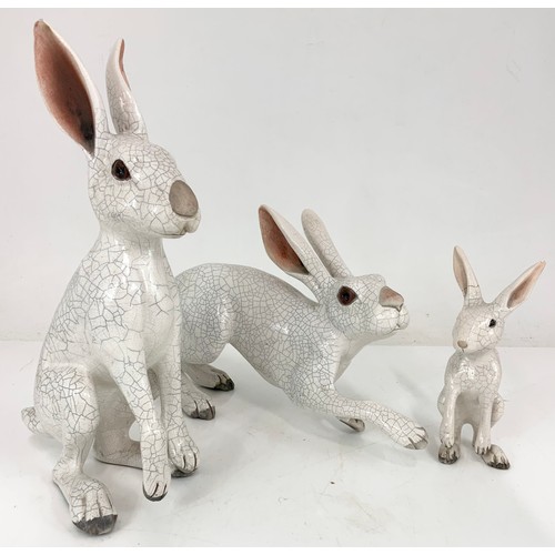 116 - 3 RAKU  POTTERY STYLE HARE MODELS TALLEST 34cm