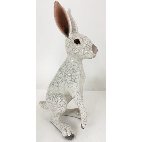 116 - 3 RAKU  POTTERY STYLE HARE MODELS TALLEST 34cm