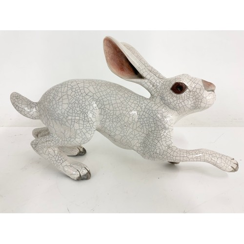 116 - 3 RAKU  POTTERY STYLE HARE MODELS TALLEST 34cm