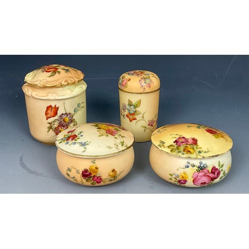 128 - PR. ROYAL WORCESTER BLUSH IVORY DISHES WITH COVERS AND 2 WORCESTER GRAINGER & CO. BLUSH POTS WITH CO... 