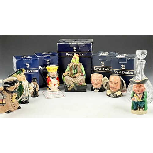 105 - BOXED COLLECTABLE ROYAL DOULTON TOBY JUGS INC. CHURCHILL, SHAKESPEARE, KING & QUEEN OF DIAMONDS, PLU... 