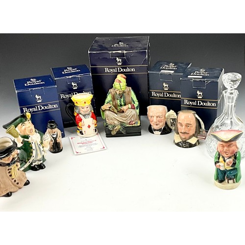 105 - BOXED COLLECTABLE ROYAL DOULTON TOBY JUGS INC. CHURCHILL, SHAKESPEARE, KING & QUEEN OF DIAMONDS, PLU... 