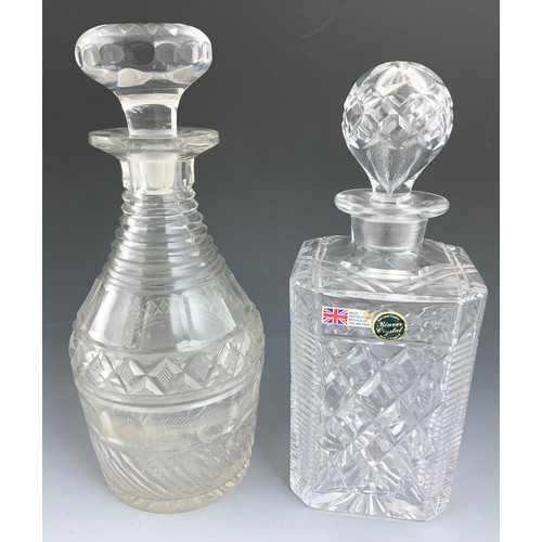 218 - PAIR OF SQUARE DECANTERS, 1 OTHER KINVER CRYSTAL DITTO AND A ROUND CUT GLASS DECANTER AF